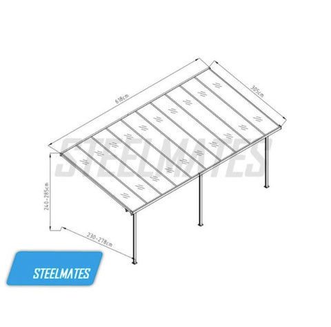 6180L x 3050W Aluminium Canopy, Patio cover