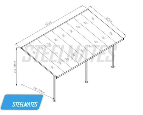 5570L x 3050W Aluminium Canopy, Patio cover