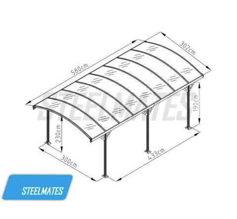 3m x 5.80m Single Carport Vehicle Shelter Outdoor Canopy Aluminium Pergola Yard