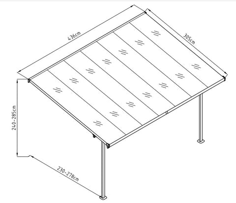 4360 L x 3050 W Aluminium Canopy, Patio cover, Carport, Lean To Pergola,8mm Roof