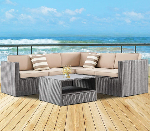 Solaura Patio Sectional Set 4-Piece Grey Wicker Outdoor Sofa furniture