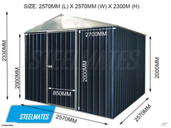 Steelmates 8ft x 8ft Garden Sheds Dark Gray