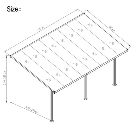 4960 L x 3050 W Aluminium Canopy, Patio cover, Carport, Lean To Pergola,8mm Roof