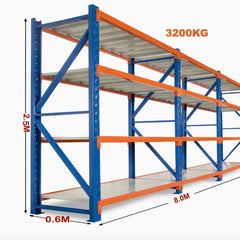 2.5m Tall Four Bay Heavy Duty Storage Shelving 2500H x 8000W x 600D