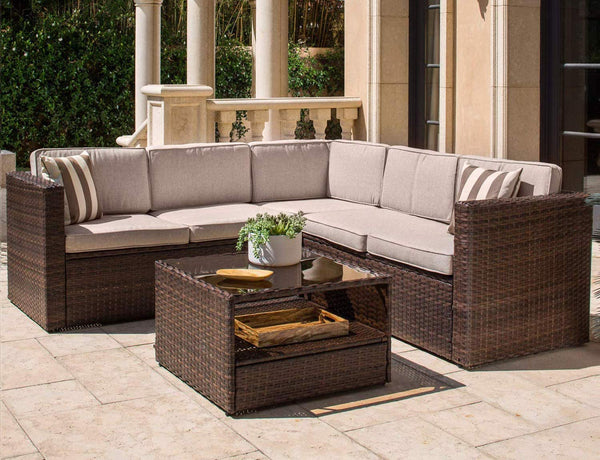Solaura Outdoor 4-Piece Sofa Sectional Set All Weather Brown Wicker