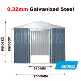 Garden Shed 2.55m x 1.72m Gable Roof with Slide Door  Colour: Grey